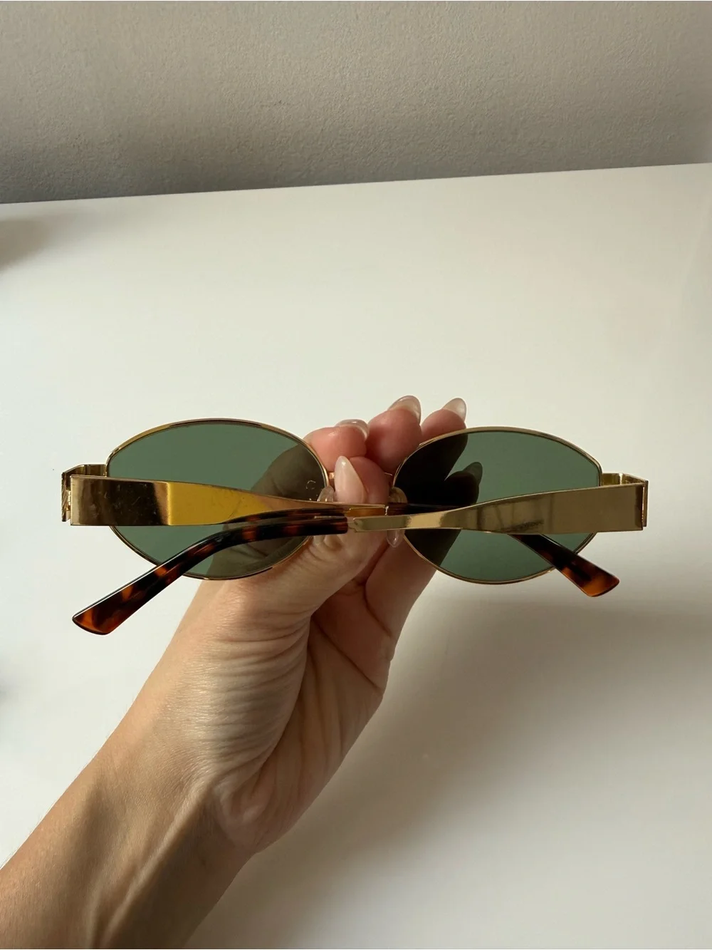 Gold Frame Oval Sunglasses with Green Lenses